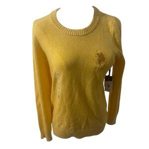 US. POLO ASSN. MARLED CREW NECK SWEATER YELLOW EMBROIDERED LOGO SIZE SMALL NEW